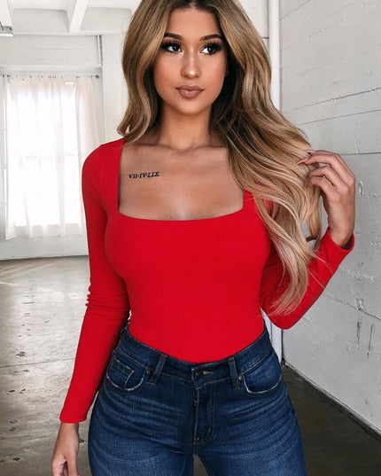 Damska koszulka z długim rękawem i kwadratowym dekoltem