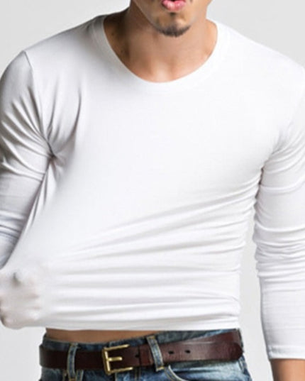 Męska koszulka z długim rękawem klasyczna z okrągłym dekoltem