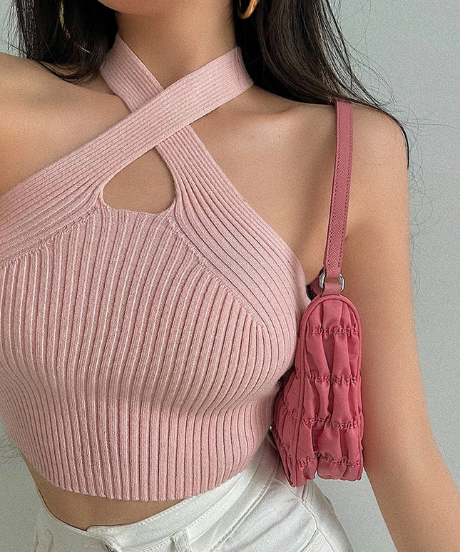 Damski top prążkowany ze skrzyżowanym dekoltem