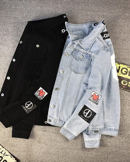 Męska kurtka jeansowa luźna z naszywkami