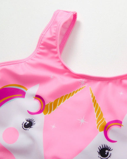 Jednoczęściowy strój kąpielowy dla dziewczynki z jednorożcem z falbankami