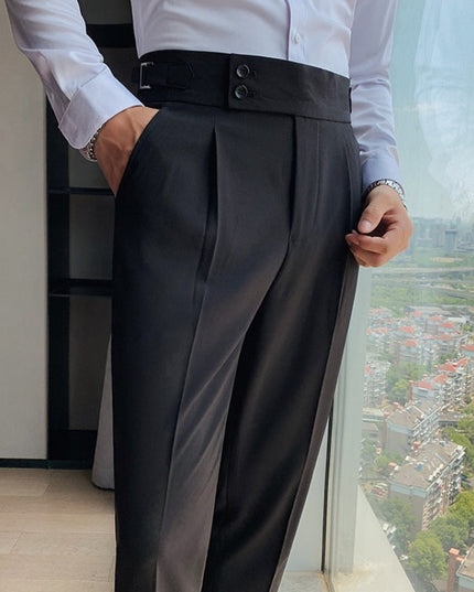 Męskie spodnie eleganckie z taliowanym pasem