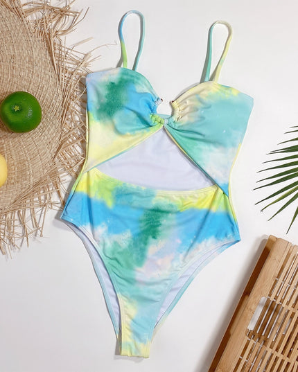 Jednoczęściowy strój kąpielowy monokini z efektem tie dye