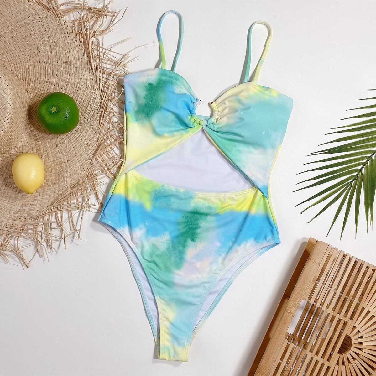 Jednoczęściowy strój kąpielowy monokini z efektem tie dye
