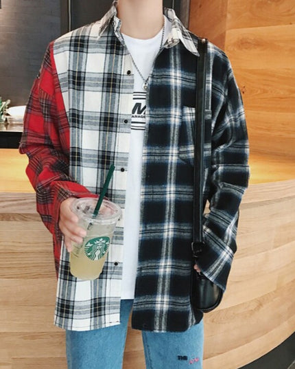 Męska koszula gładka o kroju oversize w kratę