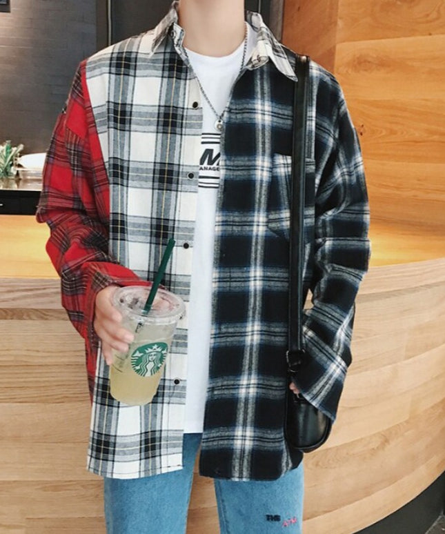 Męska koszula gładka o kroju oversize w kratę