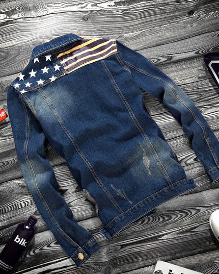 Męska kurtka jeansowa z motywem flagi