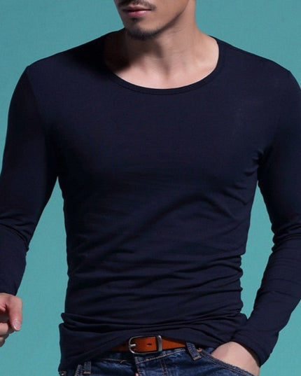 Męska koszulka z długim rękawem klasyczna z okrągłym dekoltem