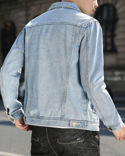 Męska kurtka jeansowa o prostym kroju z przeszyciami