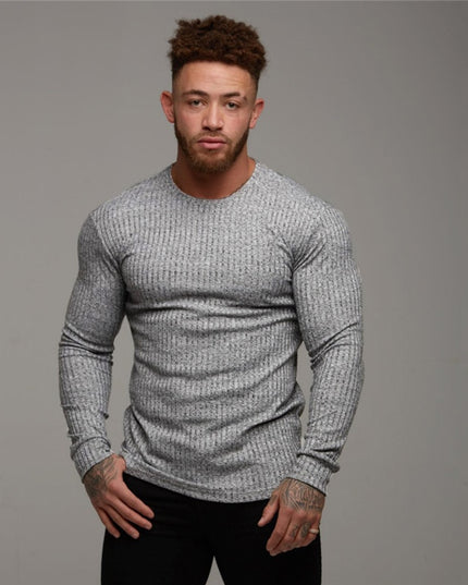 Męski sweter z prążkowanej dzianiny z dekoltem w łódkę