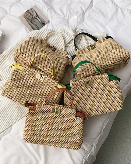 Torba plażowa słomkowa z kolorowym paskiem