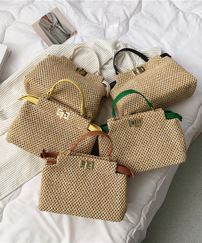 Torba plażowa słomkowa z kolorowym paskiem