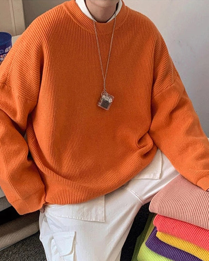 Męski sweter prążkowany z dekoltem w łódkę o kroju oversize