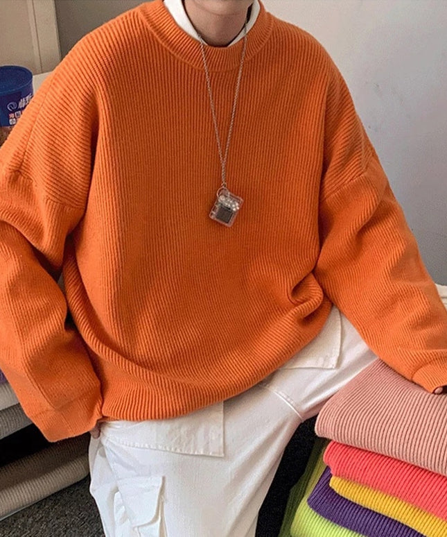 Męski sweter prążkowany z dekoltem w łódkę o kroju oversize