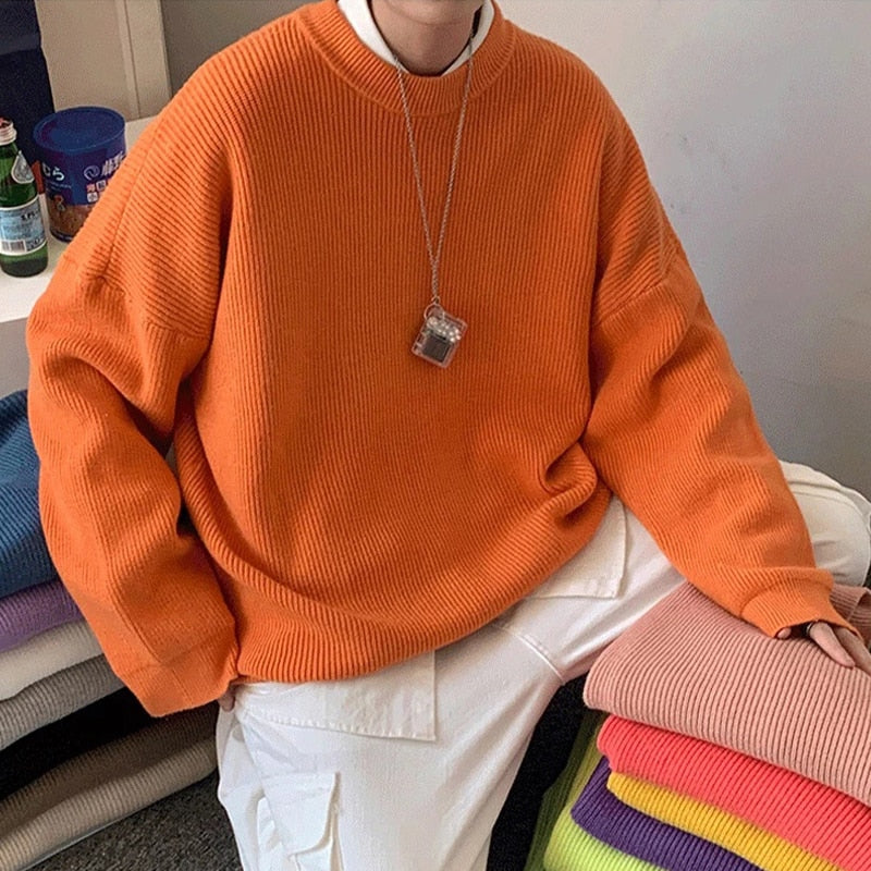 Męski sweter prążkowany z dekoltem w łódkę o kroju oversize