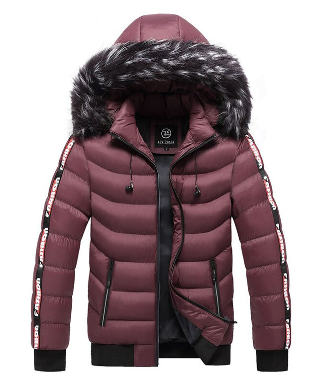 Męska kurtka zimowa ocieplana z kapturem z napisami na rękawach