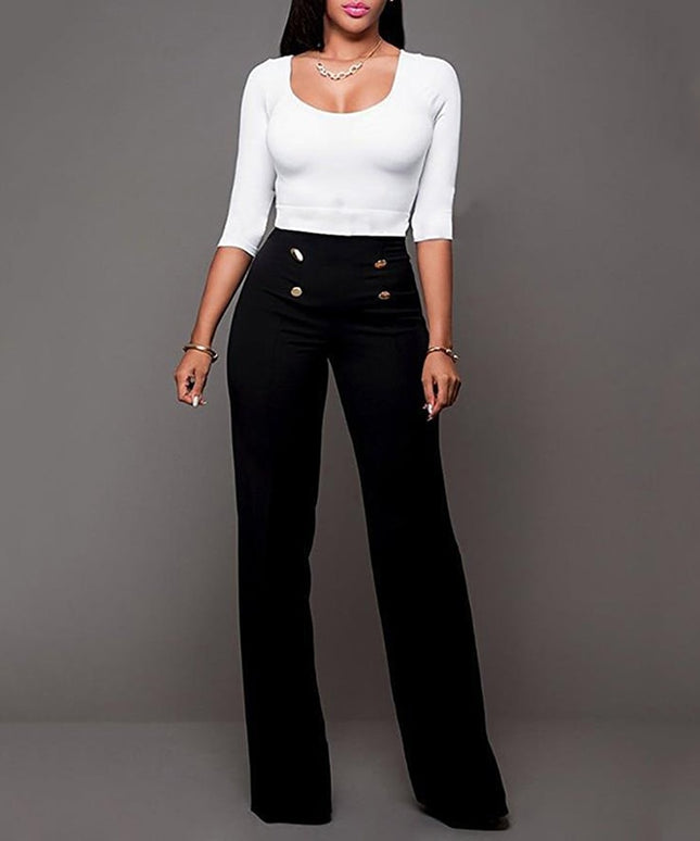 Damskie spodnie chinosy z guzikami i wysokim stanem