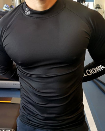 Męska koszulka z długim rękawem sportowa dopasowana z półgolfem