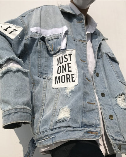 Męska kurtka jeansowa oversize z przetarciami