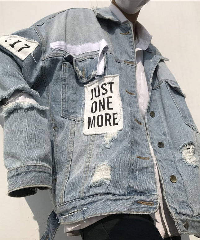 Męska kurtka jeansowa oversize z przetarciami