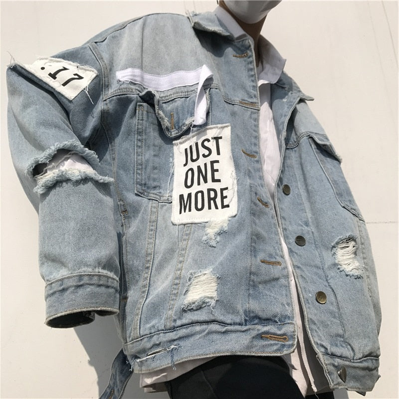 Męska kurtka jeansowa oversize z przetarciami
