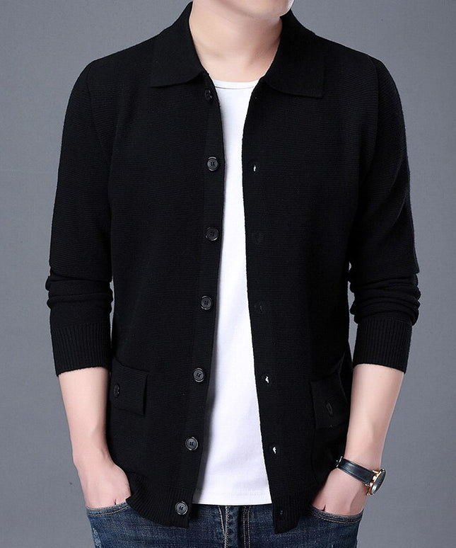 Męski sweter typu kardigan z kołnierzykiem czterorzędowy