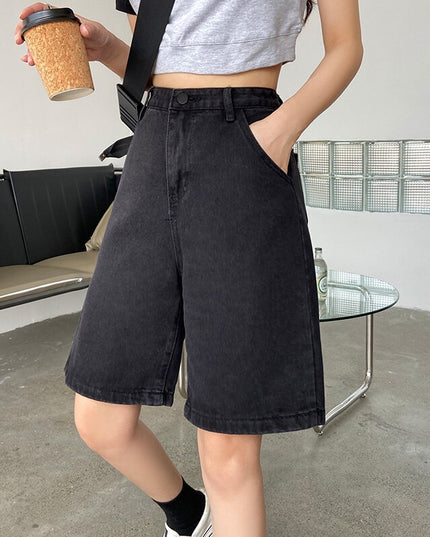Damskie szorty jeansowe z wysokim stanem długości przed kolano