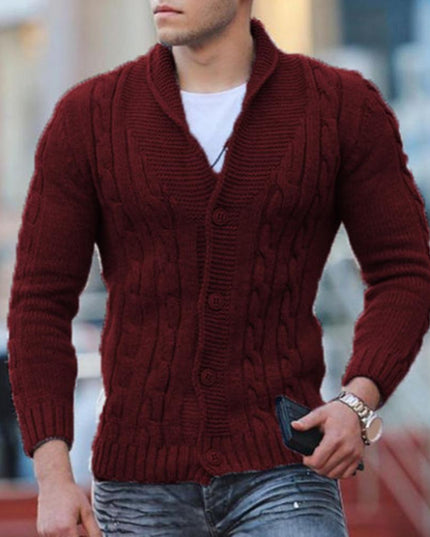 Męski sweter typu kardigan w jodełke