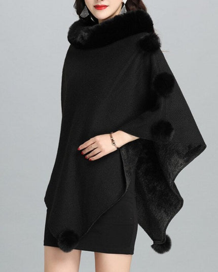 Damski sweter typu ponczo z futerkiem