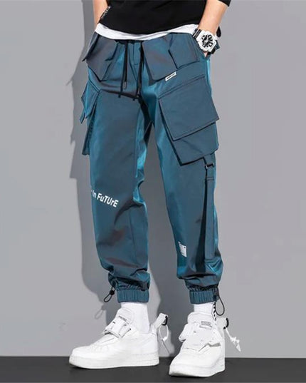 Męskie spodnie bojówki z połyskującej tkaniny