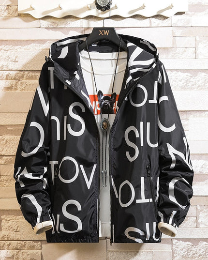 Męska kurtka przejściowa oversize z kapturem i napisami