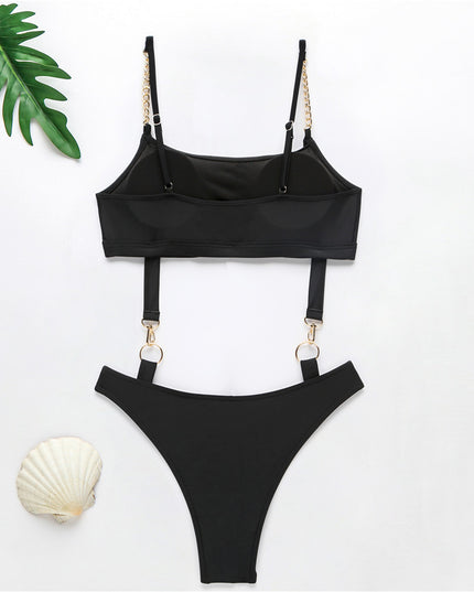 Jednoczęściowy strój kąpielowy monokini z ozdobnymi ramiączkami z łańcuszka