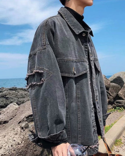 Męska kurtka jeansowa oversize z przetarciami