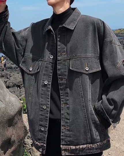 Męska kurtka jeansowa oversize z przetarciami