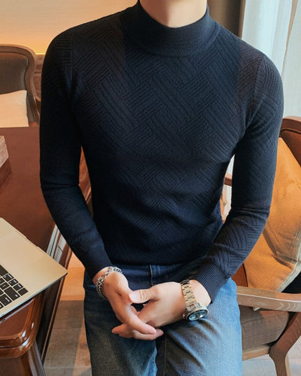 Męski sweter z półgolfem z fakturowanej tkaniny