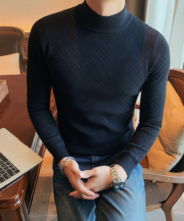 Męski sweter z półgolfem z fakturowanej tkaniny