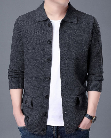 Męski sweter typu kardigan z kołnierzykiem czterorzędowy