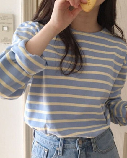 Damska koszulka oversize z długim rękawem w paski