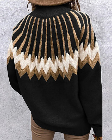 Damski sweter z golfem w aztecki wzór