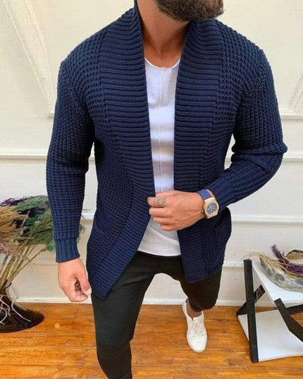 Męski sweter typu kardigan z prążkowanej tkaniny