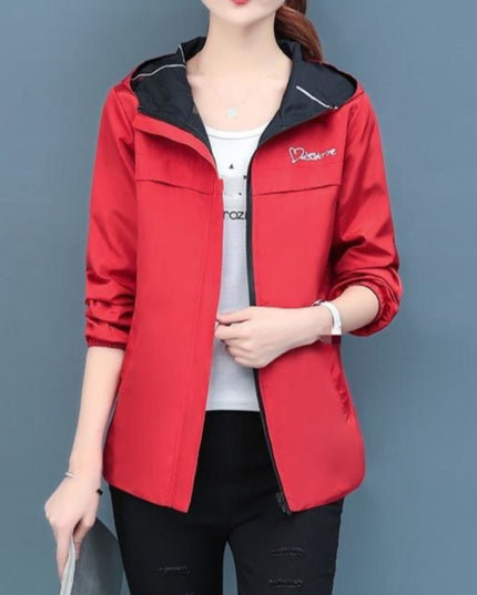 Damska kurtka przejściowa przeciwdeszczowa dwustronna z kapturem
