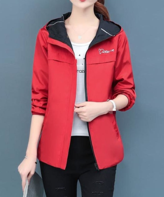 Damska kurtka przejściowa przeciwdeszczowa dwustronna z kapturem