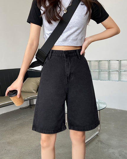Damskie szorty jeansowe z wysokim stanem długości przed kolano