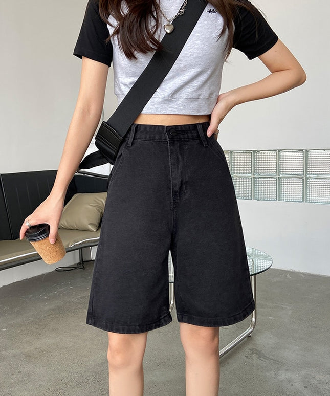 Damskie szorty jeansowe z wysokim stanem długości przed kolano