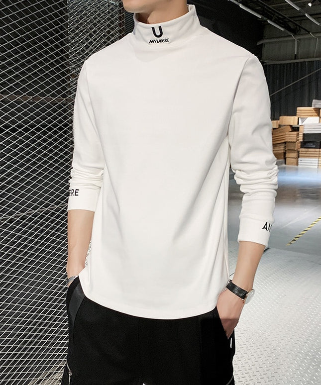 Męska koszulka z długim rękawem o prostym kroju z golfem