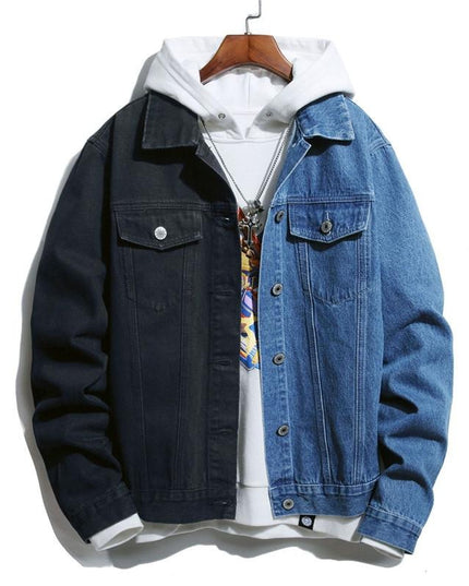 Męska kurtka jeansowa dwukolorowa o prostym kroju