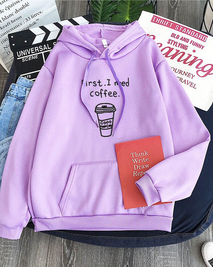 Męska bluza z napisem First. I need coffee