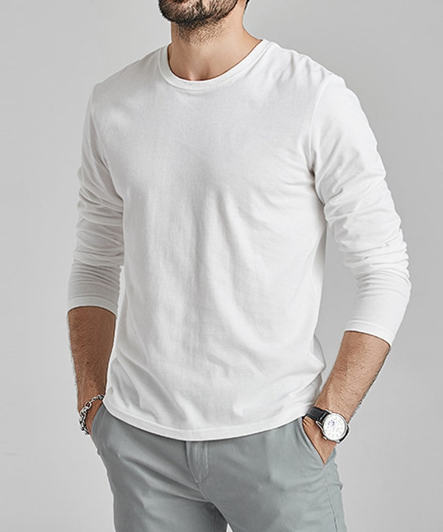 Męska koszulka z długim rękawem z okrągłym dekoltem o prostym kroju