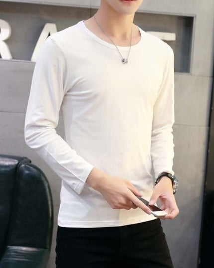 Męska koszulka z długim rękawem dopasowana z okrągłym dekoltem