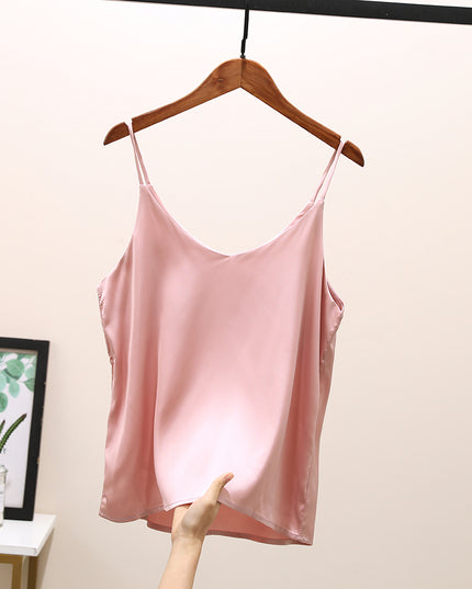 Damski top z satynowej tkaniny na cienkich ramiączkach